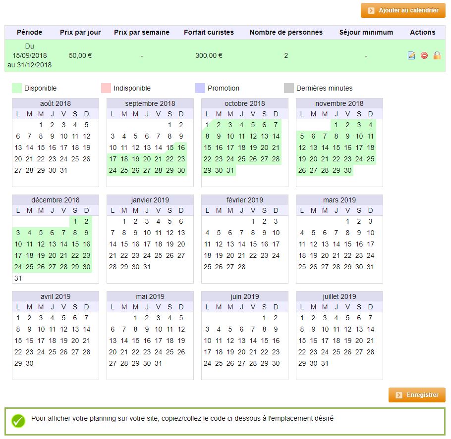 Calendrier de location-cure